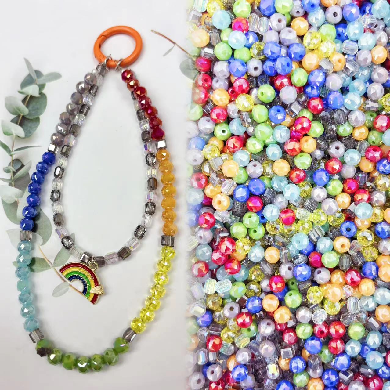 0.004|NEW とても素敵な混合ガラスのスマホストラップ